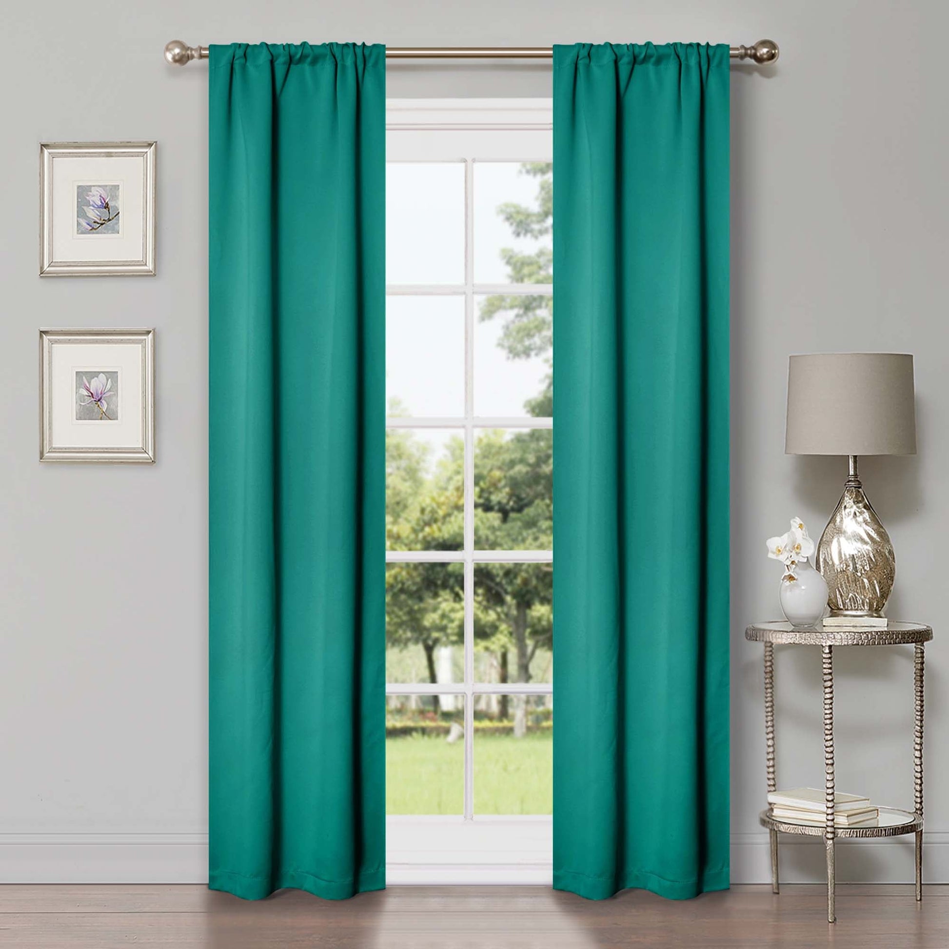 Solid Room Darkening Rod Pocket Blackout Curtain Panels, Set of 2 - CeruleanBlue