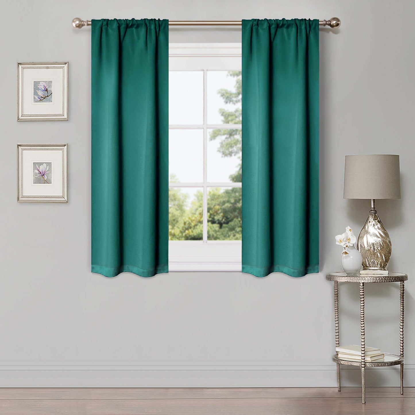 Solid Room Darkening Rod Pocket Blackout Curtain Panels, Set of 2 - CeruleanBlue