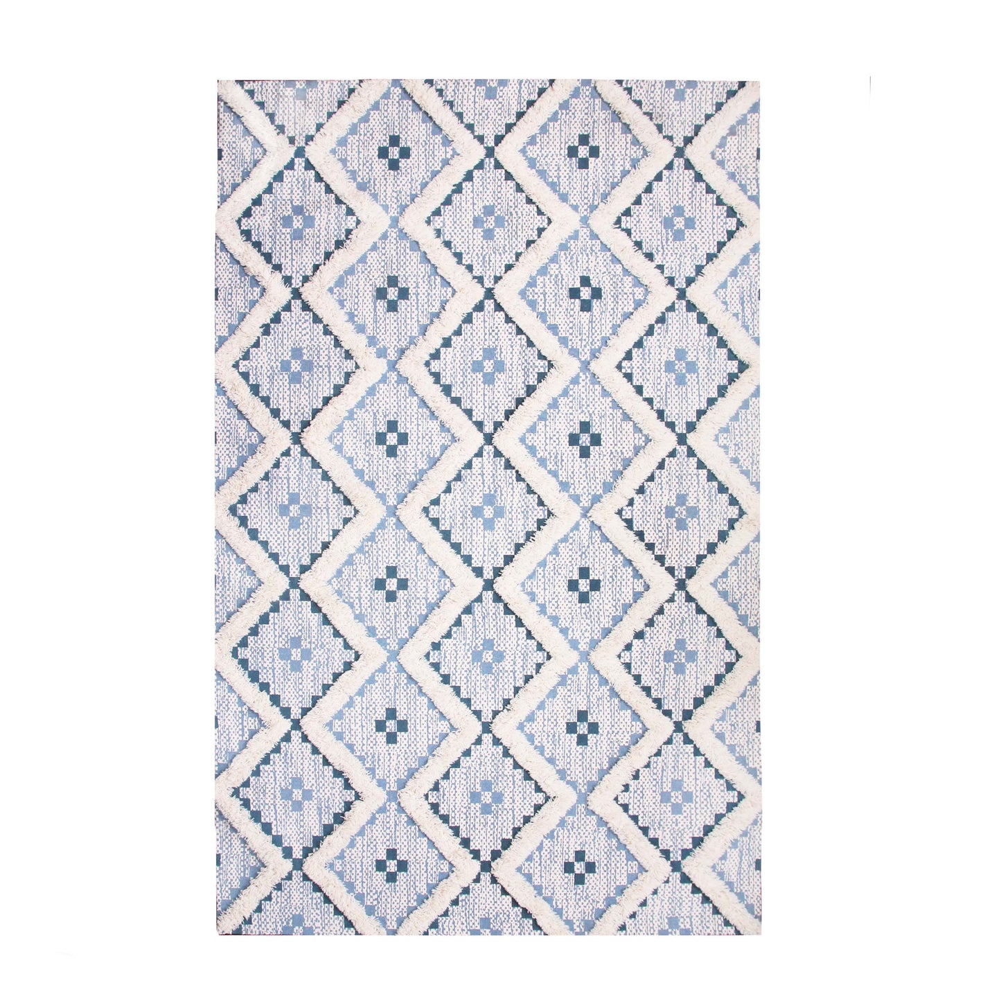 Geometric Wool Cotton Blend Latex Backing Indoor Area Rug - Cerulean/DarkDenim