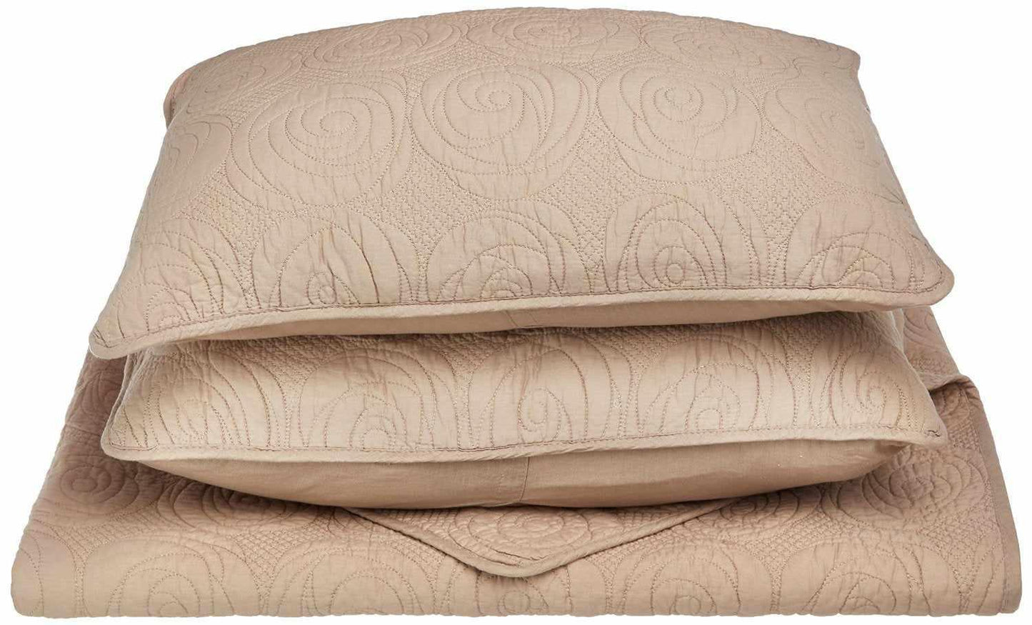 Channing Fine Stitched Floral Cotton Quilt Set - Taupe