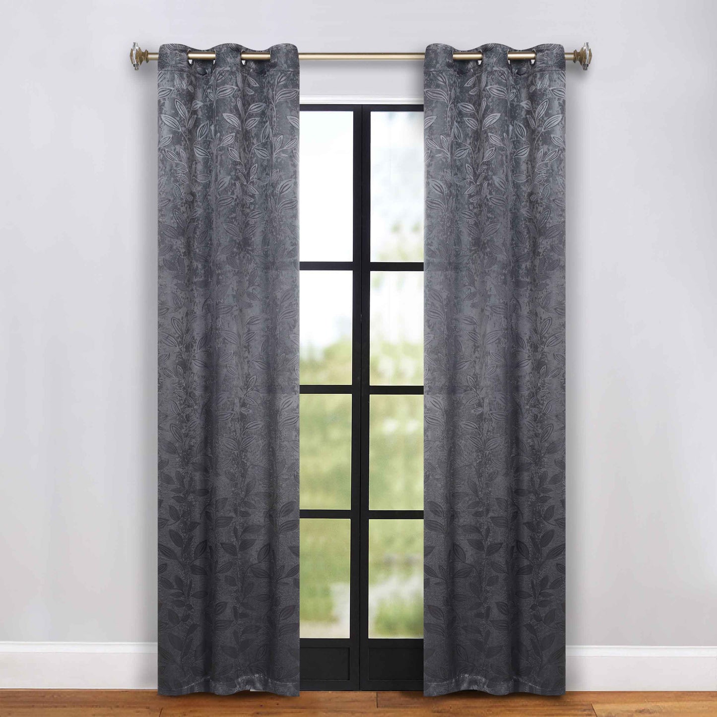 Leaves Room Darkening Grommet Blackout Curtain Panels, Set of 2 - Charcoal