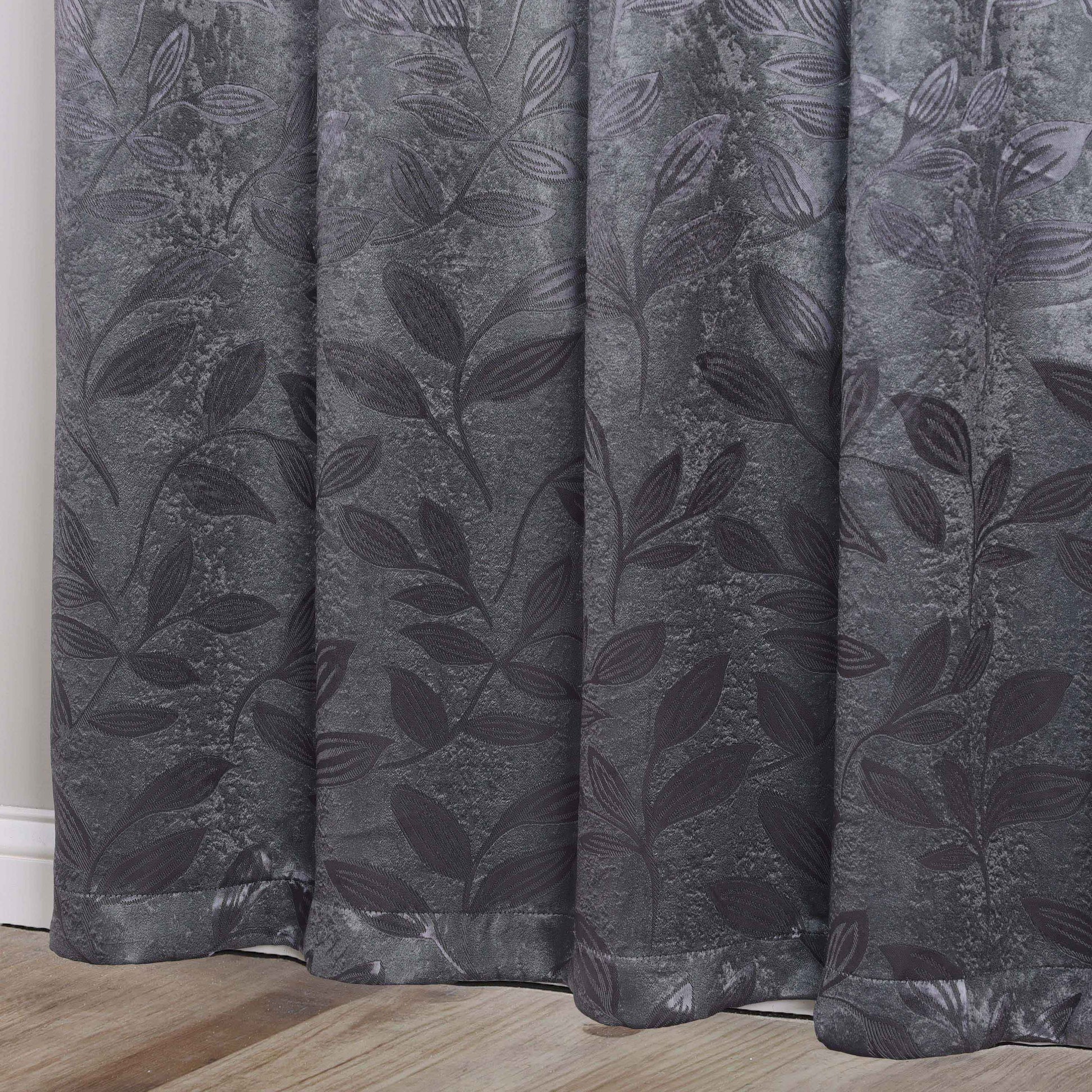 Leaves Room Darkening Grommet Blackout Curtain Panels, Set of 2 - Charcoal
