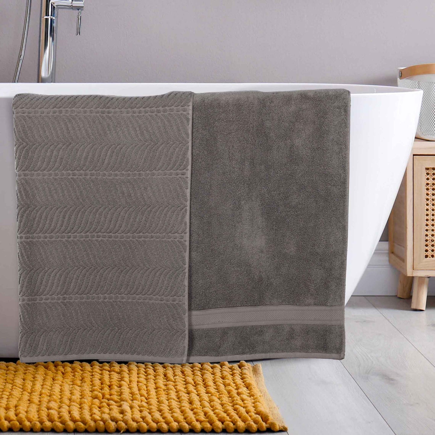 Chevron Zero Twist Solid and Jacquard Soft Cotton Bath Sheet Set of 2 - Charcoal