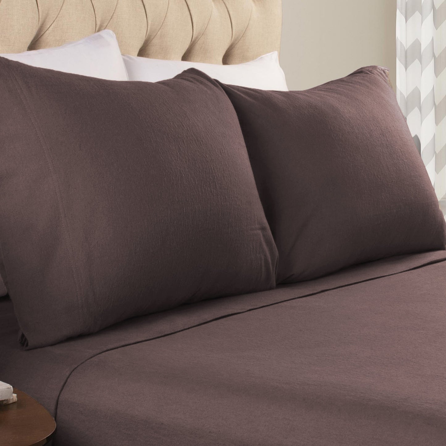 Solid Flannel Cotton Soft Fuzzy Pillowcases, Set of 2 - Charcoal
