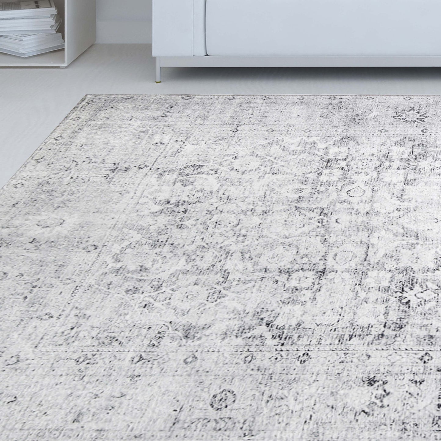 Huda Distressed Rustic Floral Geometric Medallion Indoor Area Rug - Charcoal