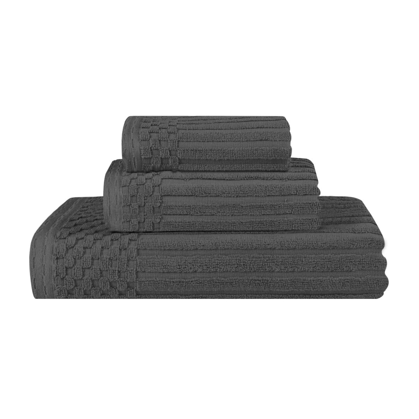 Soho Ribbed Cotton Absorbent 3 Piece Assorted Towel Set - Charcoal
