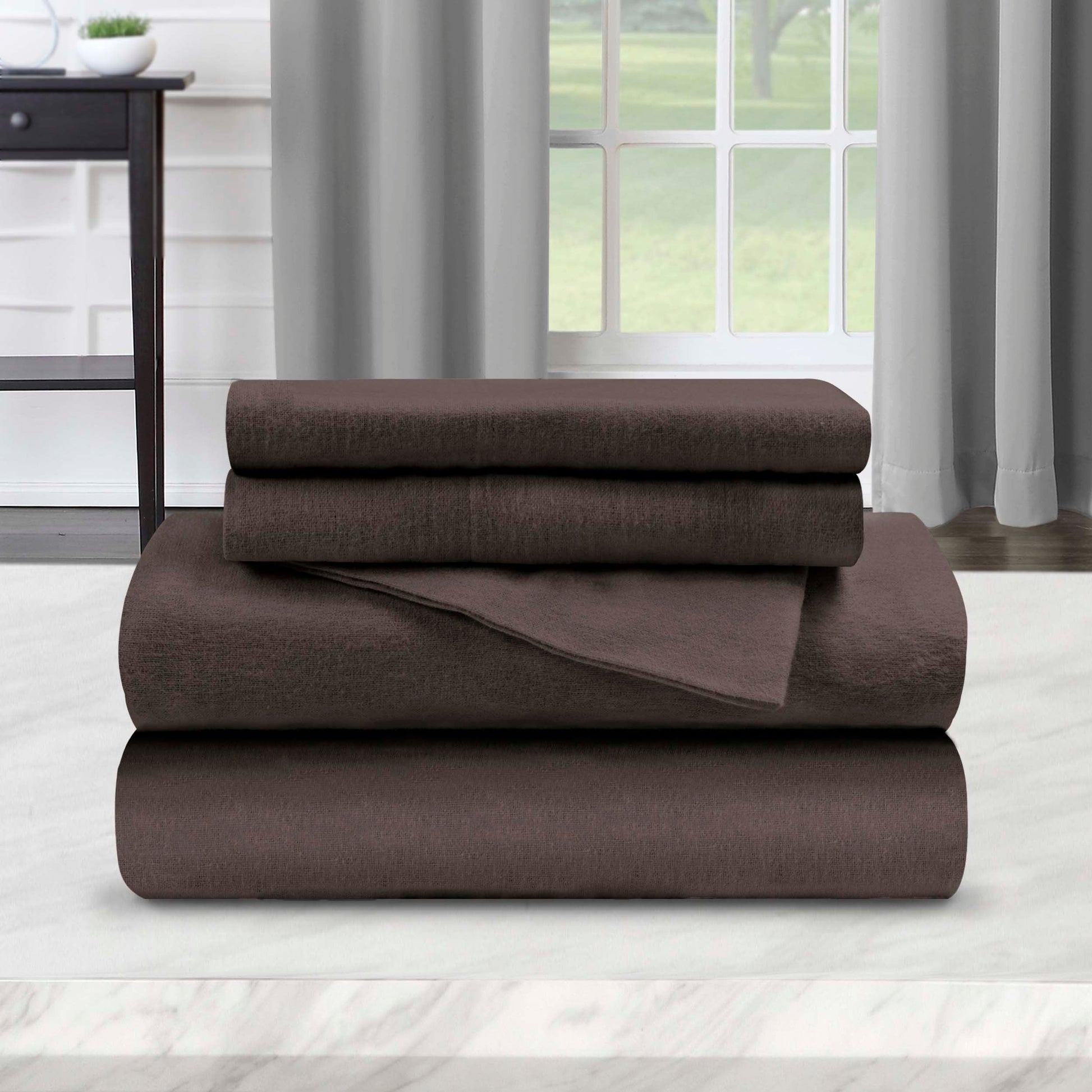 Solid Flannel Cotton Soft Warm Deep Pocket Sheet Set - Charcoal
