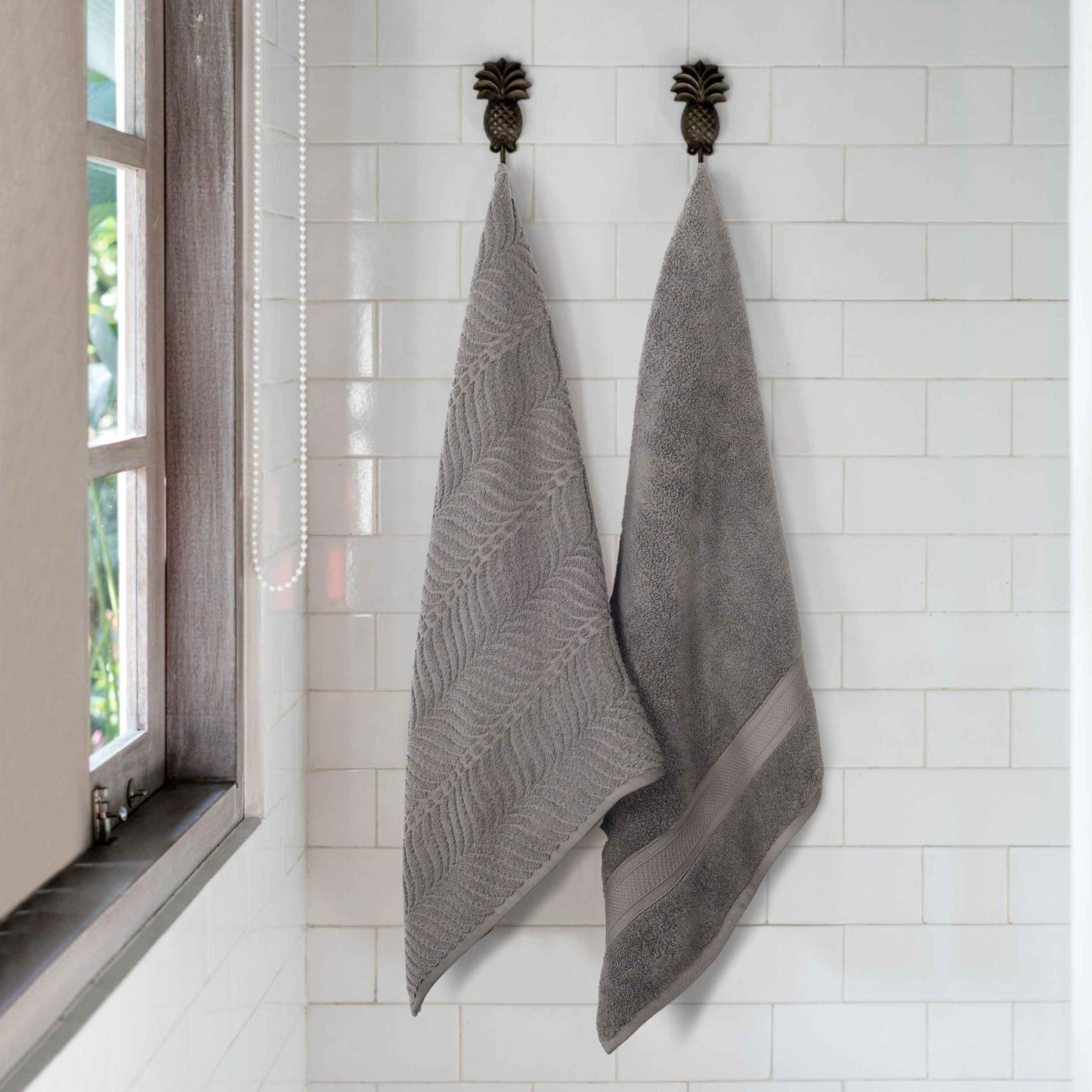 Chevron Zero Twist Solid and Jacquard Soft Cotton Bath Sheet Set of 2 - Charcoal