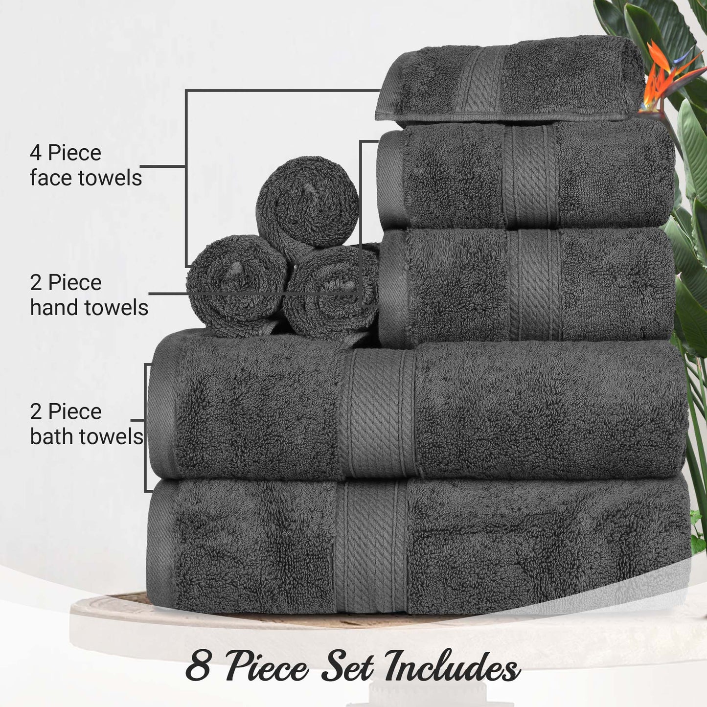 Madison Egyptian Cotton Pile Plush Heavyweight 8 Piece Towel Set