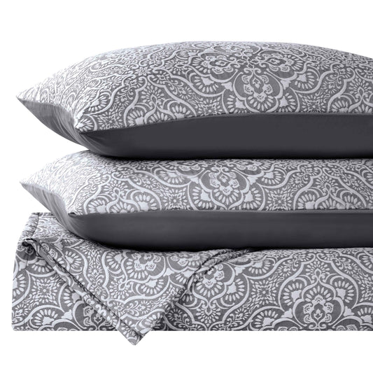 Enzy Medium Weight Floral Matelasse 3 Piece Bedspread Pillow Sham Set - Charcoal