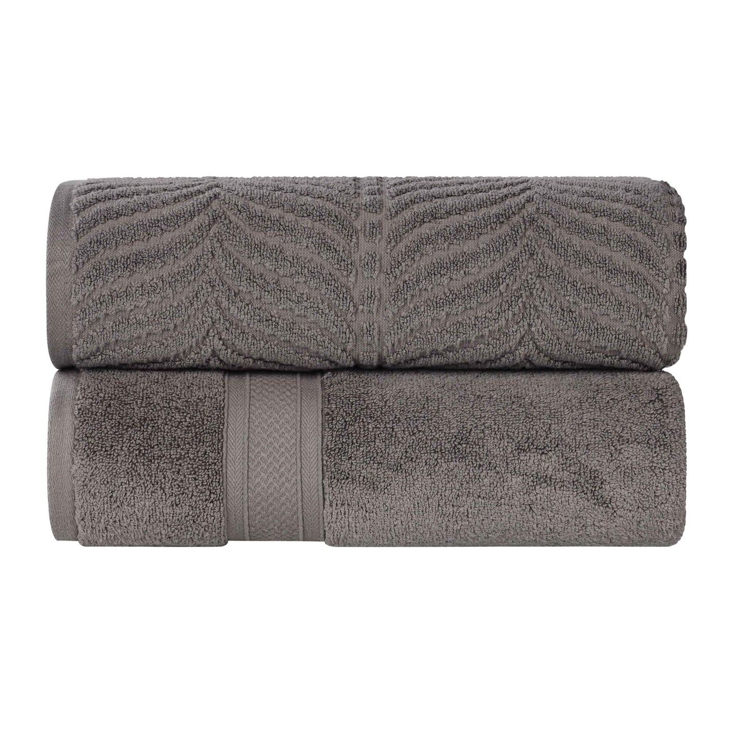 Chevron Zero Twist Solid and Jacquard Soft Cotton Bath Sheet Set of 2 - Charcoal