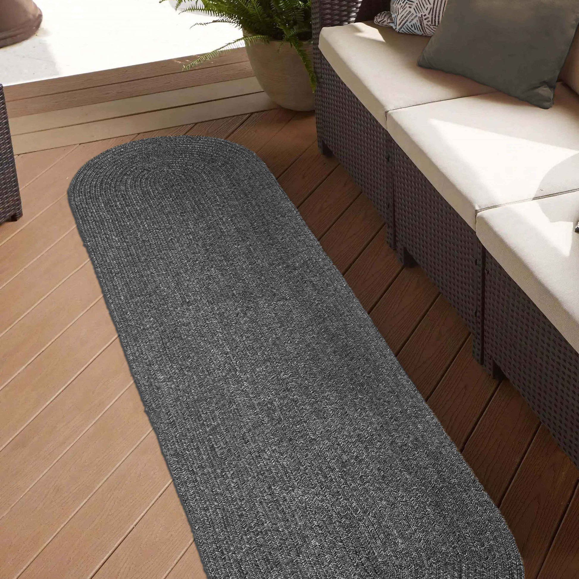 Classic Braided Weave Oval Area Rug Indoor Outdoor Rugs - Charcoal