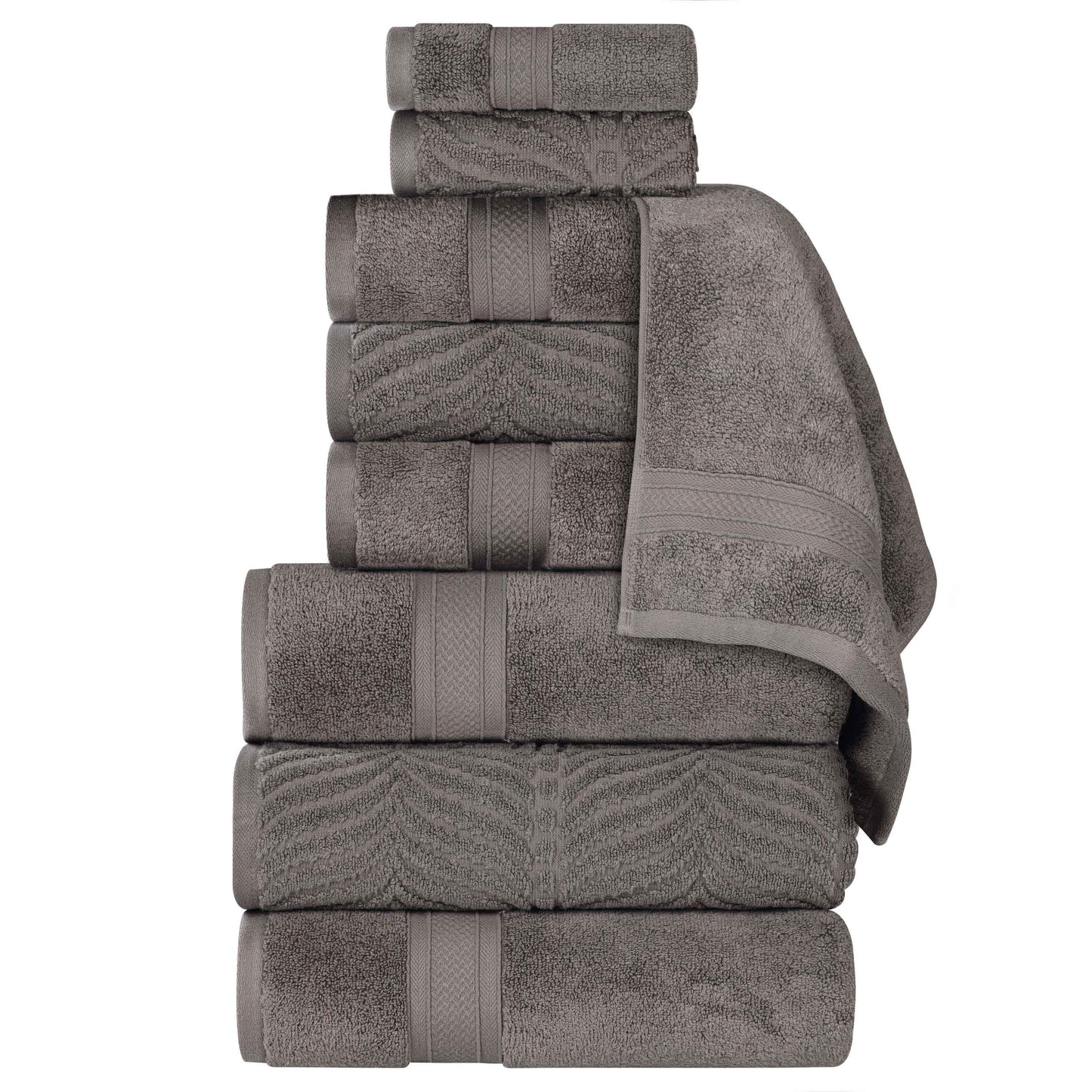 Chevron Zero Twist Solid and Jacquard Cotton 9 Piece Towel Set - Charcoal
