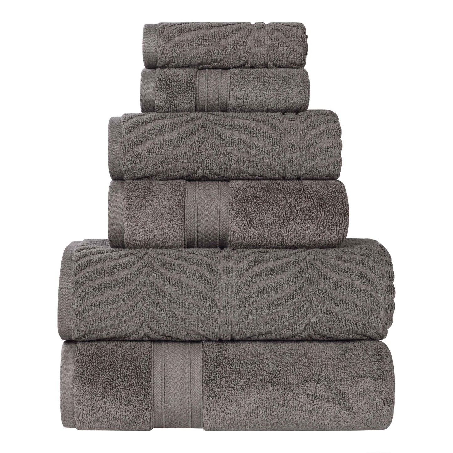 Chevron Zero Twist Solid and Jacquard Soft Cotton 6 Piece Towel Set - Charcoal