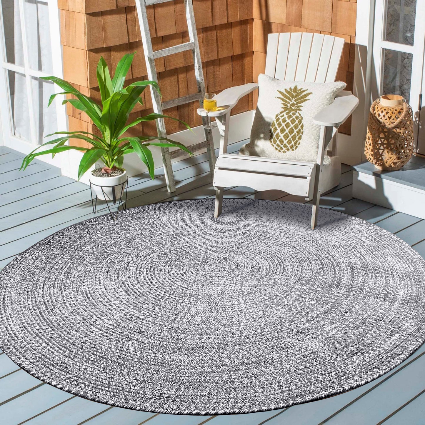 Reversible Braided Eco-Friendly Area Rug Indoor Outdoor Rugs - Charcoal/White