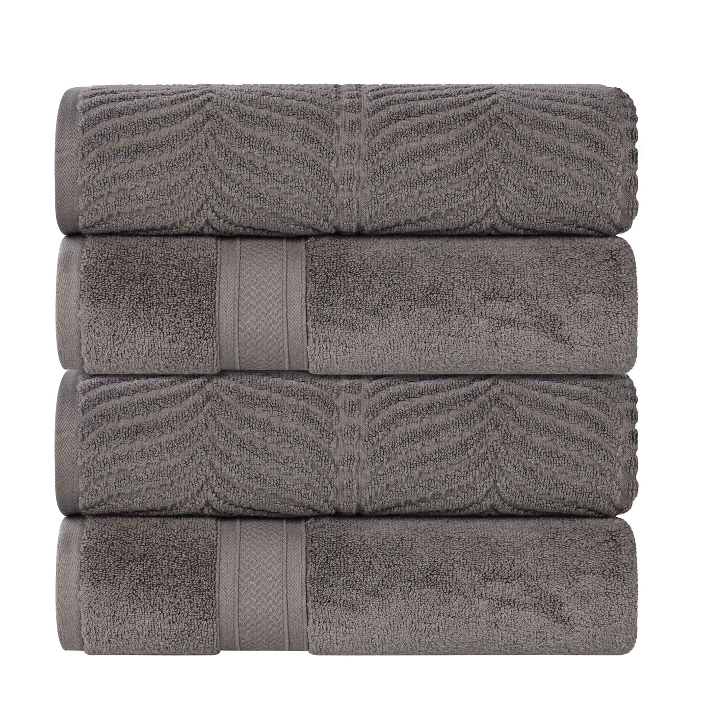 Chevron Zero Twist Solid and Jacquard Soft Cotton Hand Towel Set of 6 - Charcoal