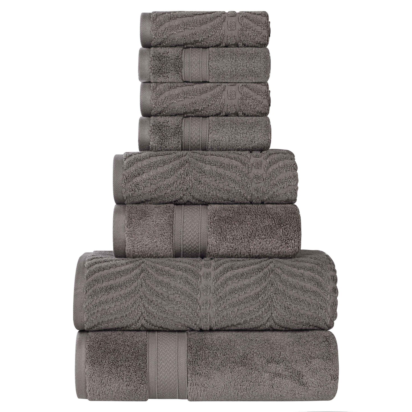 Chevron Zero Twist Solid and Jacquard Cotton 8 Piece Towel Set - Charcoal