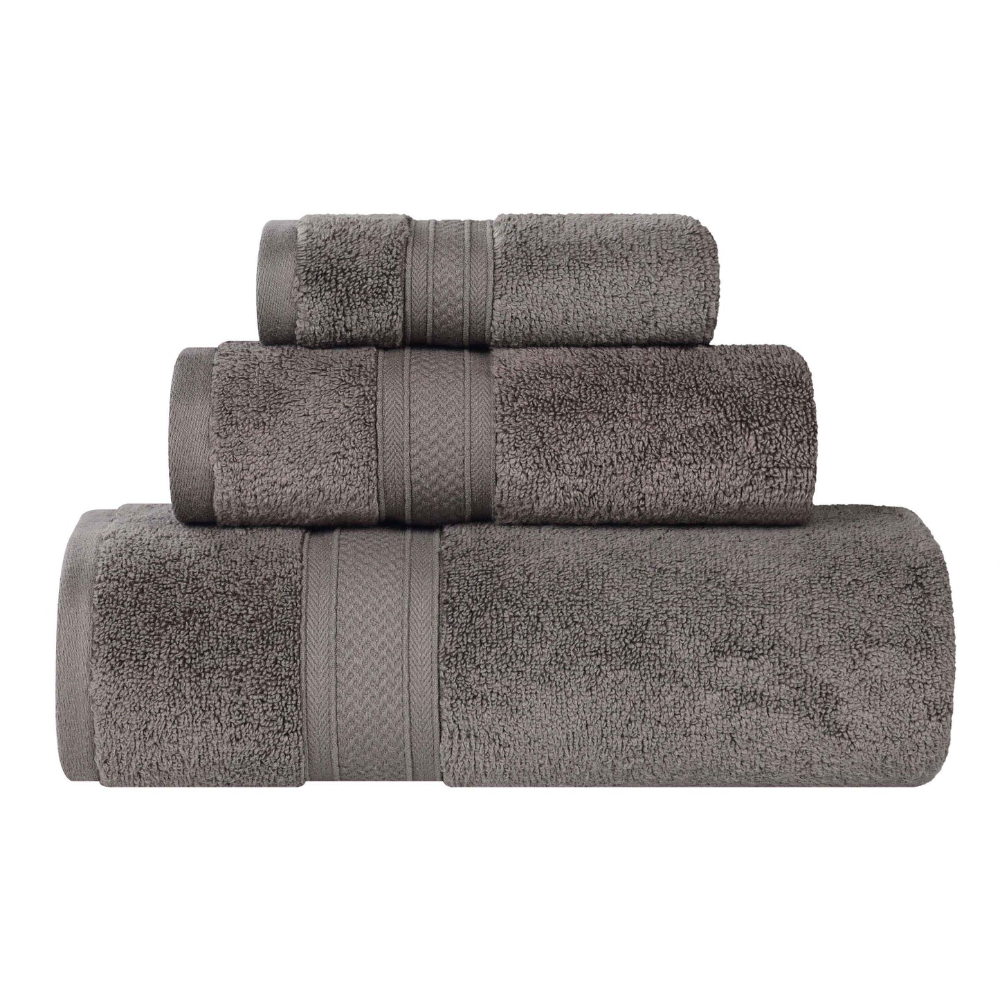 Chevron Zero Twist Solid Soft Absorbent Cotton 3 Piece Towel Set - Charcoal