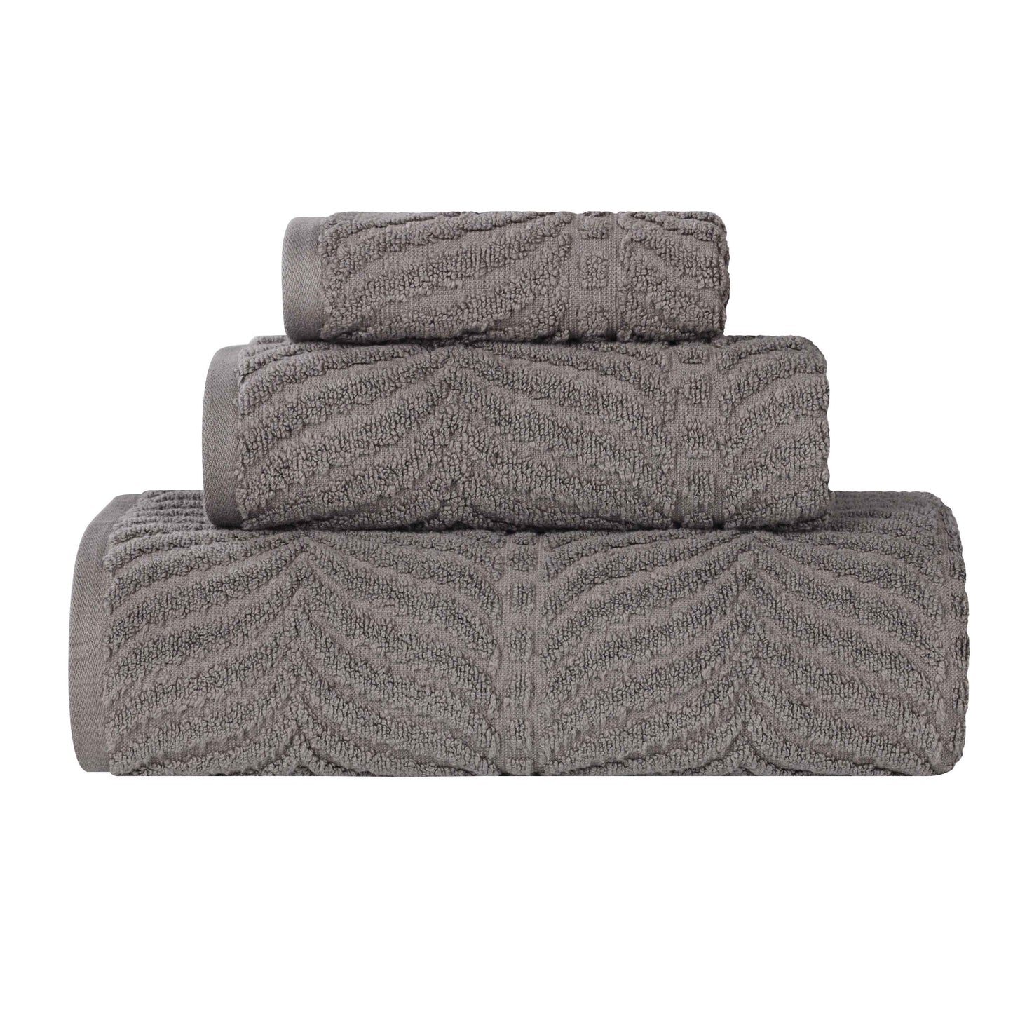 Chevron Zero Twist Jaquard Cotton 3 Piece Bathroom Towel Set - Charcoal