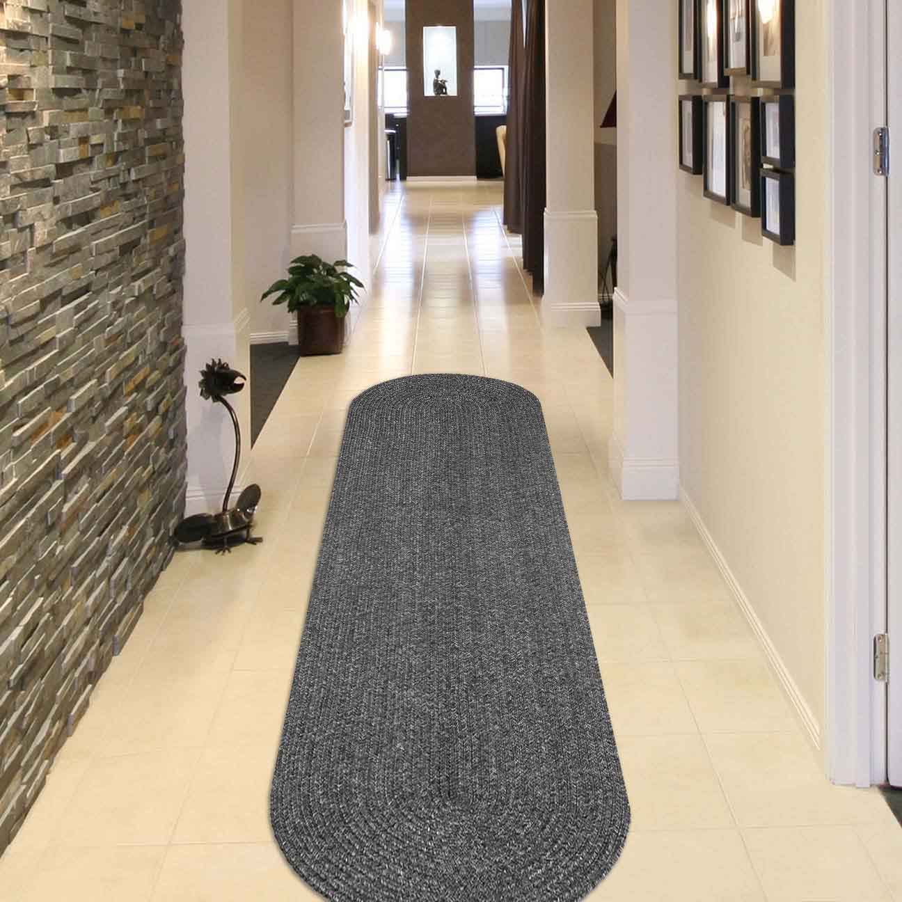 Classic Braided Weave Oval Area Rug Indoor Outdoor Rugs - Charcoal