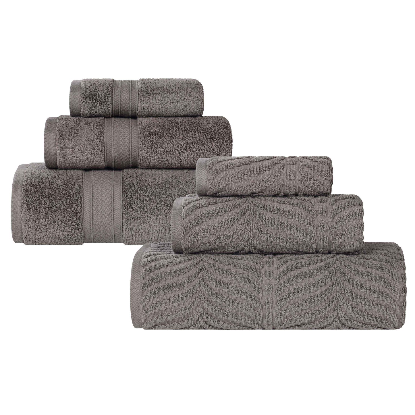Chevron Zero Twist Solid and Jacquard Soft Cotton 6 Piece Towel Set - Charcoal