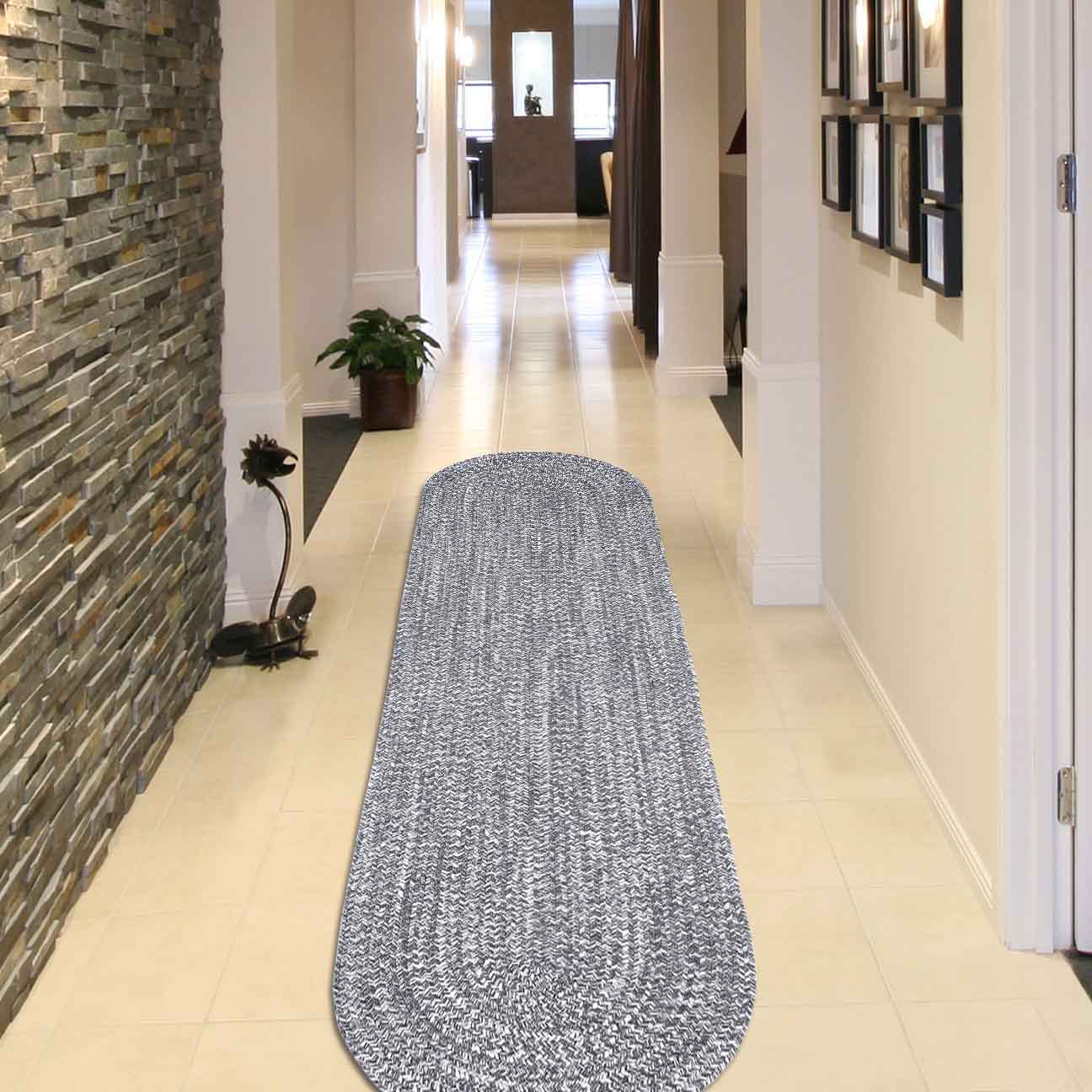 Reversible Braided Eco-Friendly Area Rug Indoor Outdoor Rugs - Charcoal/White