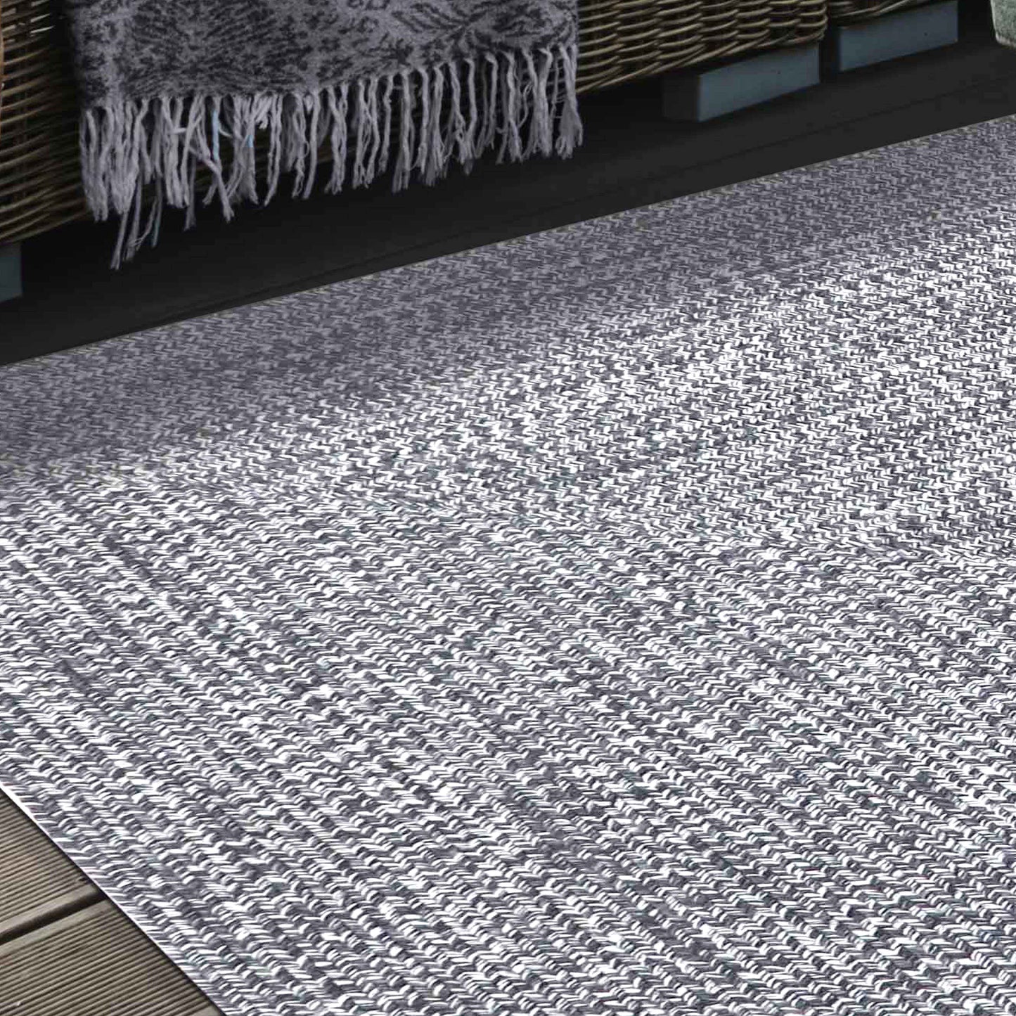 Multi Toned Braided Area Rug Bohemian Indoor Outdoor Rugs - Charcoal-White