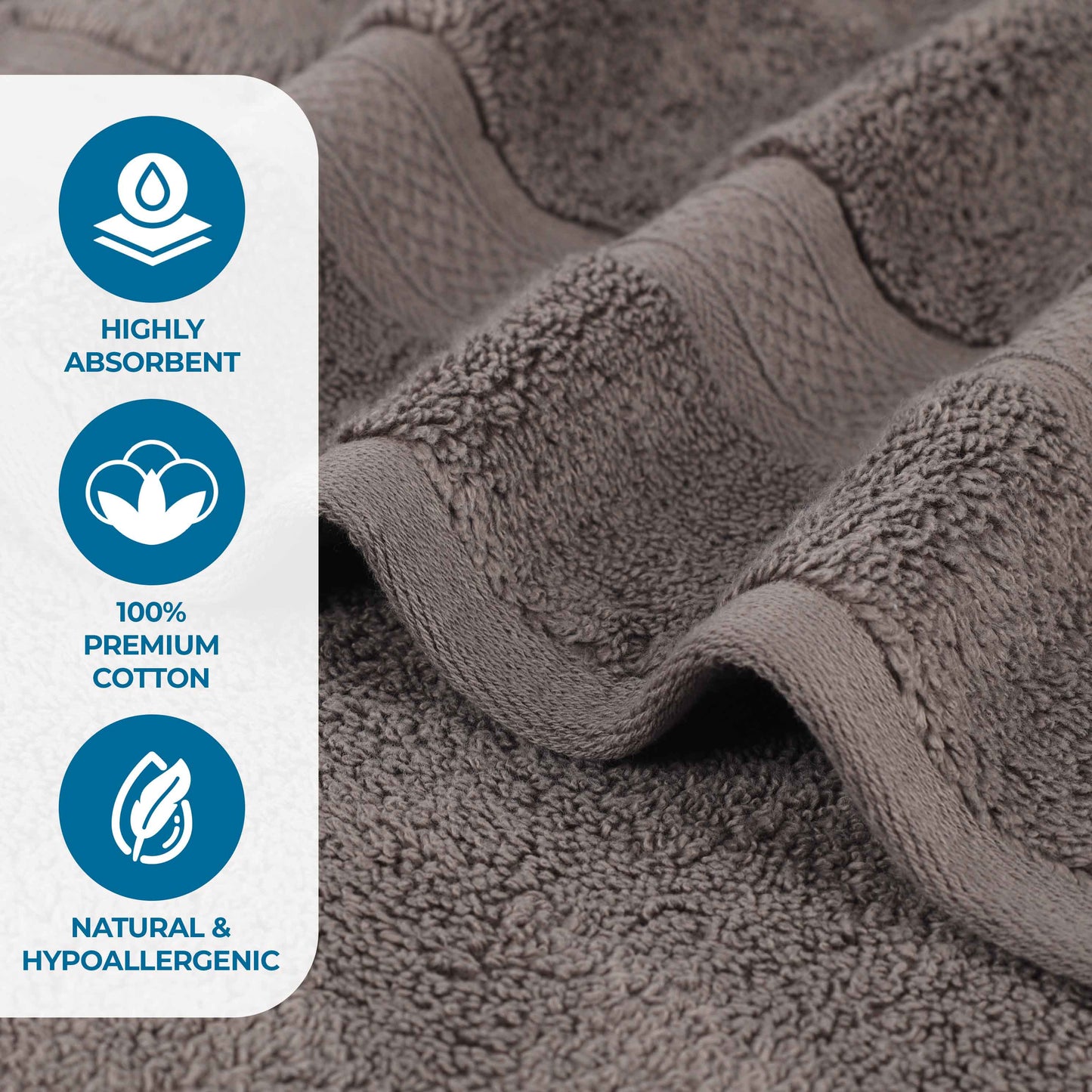Chevron Zero Twist Solid and Jacquard Soft Cotton 6 Piece Towel Set - Charcoal