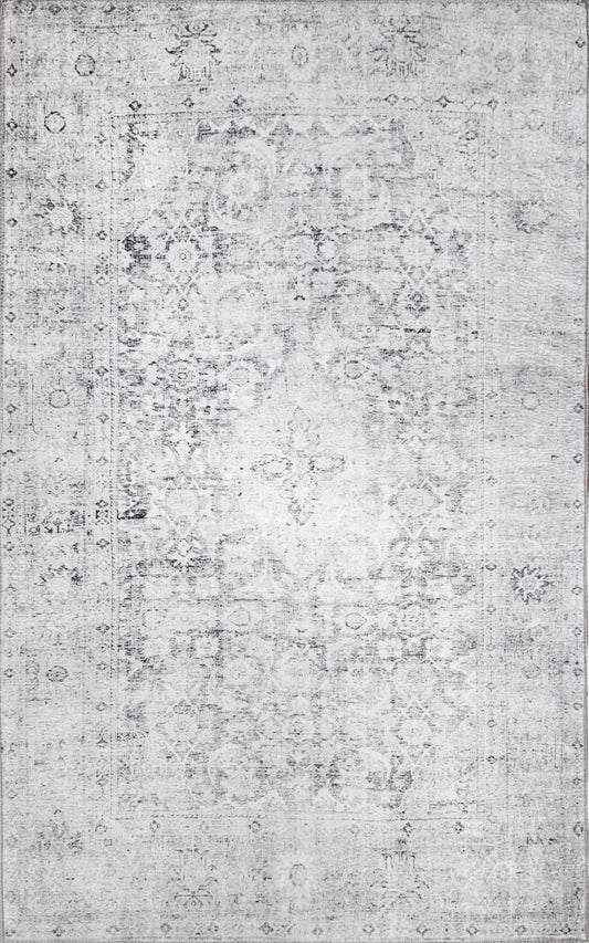Huda Distressed Rustic Floral Geometric Medallion Indoor Area Rug - Charcoal