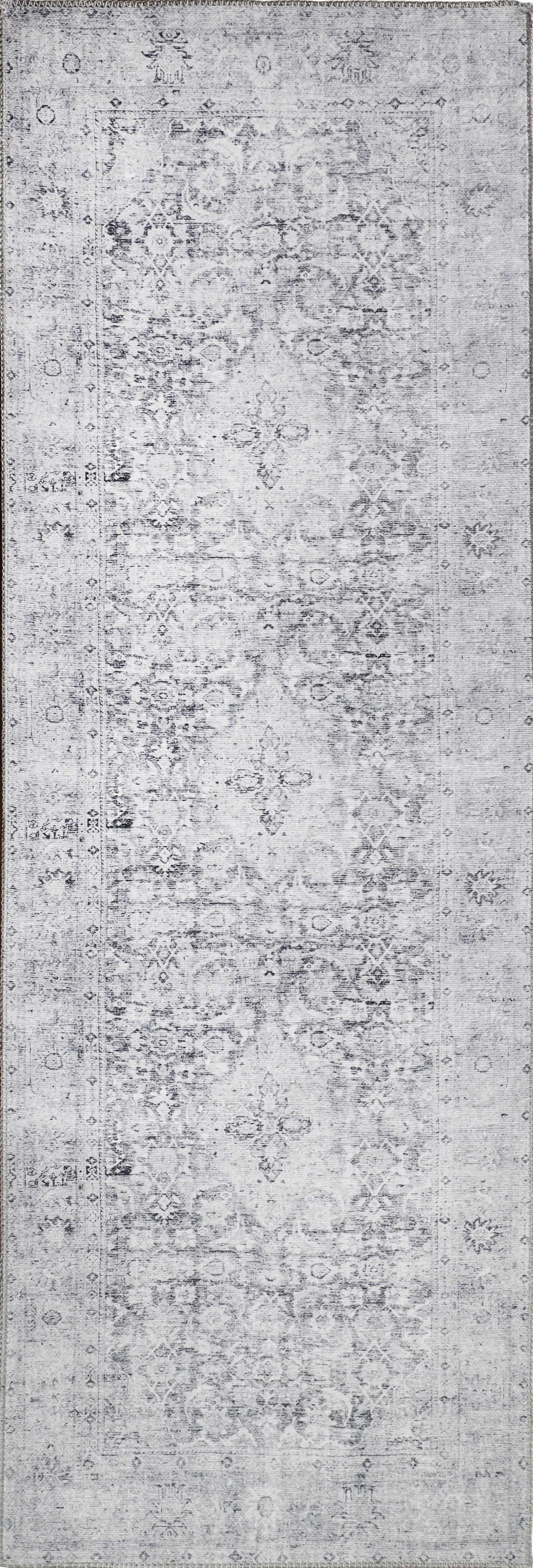 Huda Distressed Rustic Floral Geometric Medallion Indoor Area Rug - Charcoal