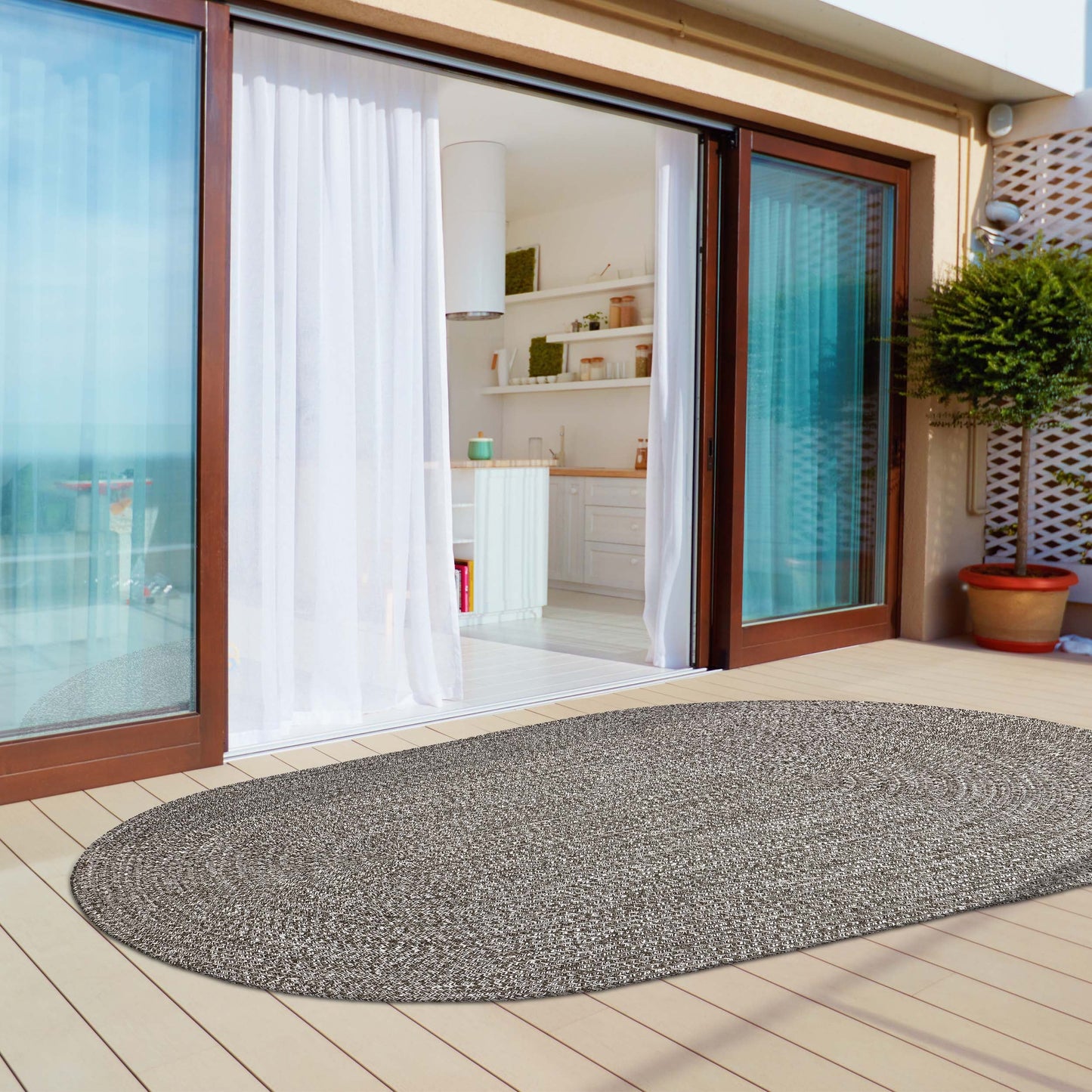 Reversible Braided Eco-Friendly Area Rug Indoor Outdoor Rugs - CharcoalWhite