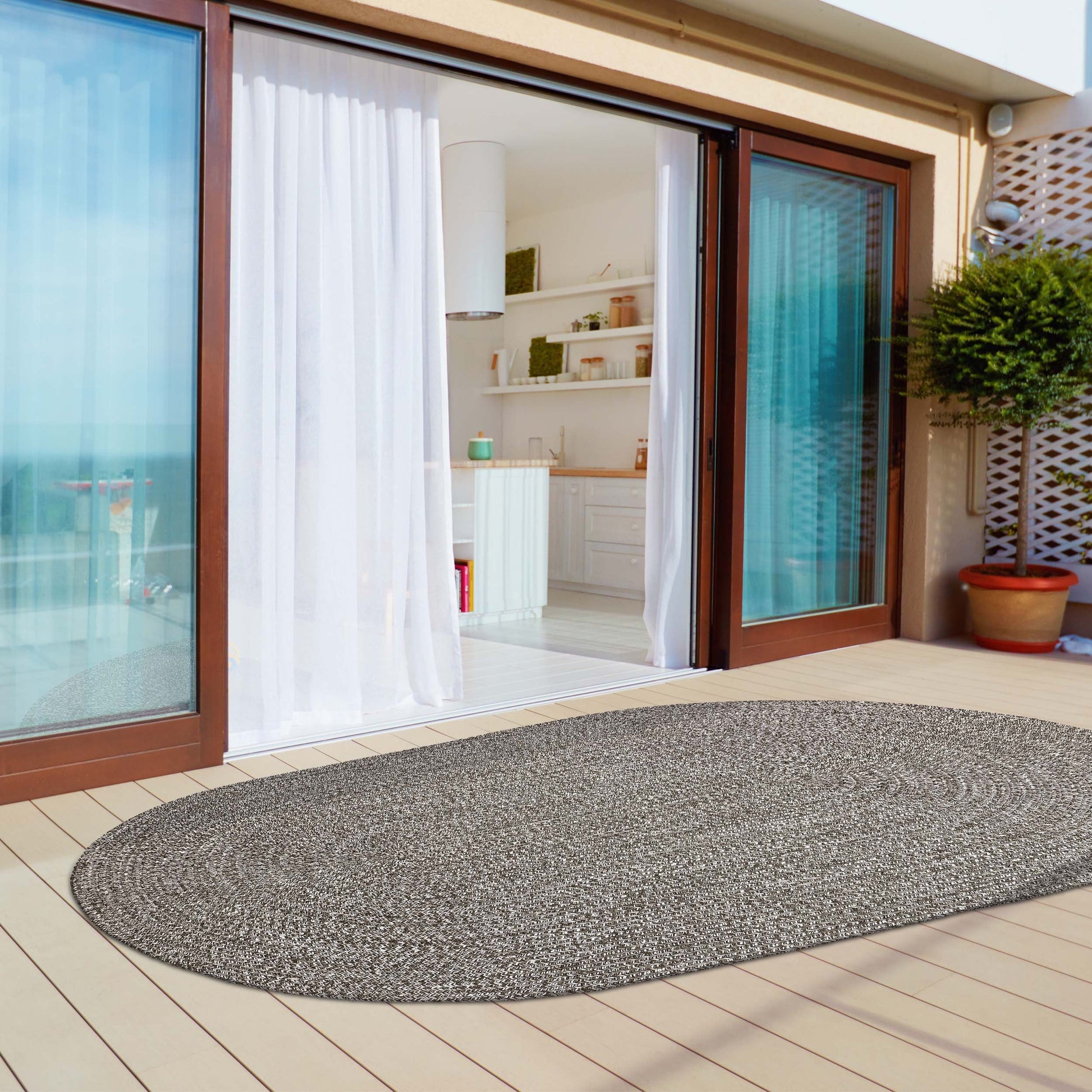 Reversible Braided Eco-Friendly Area Rug Indoor Outdoor Rugs - CharcoalWhite