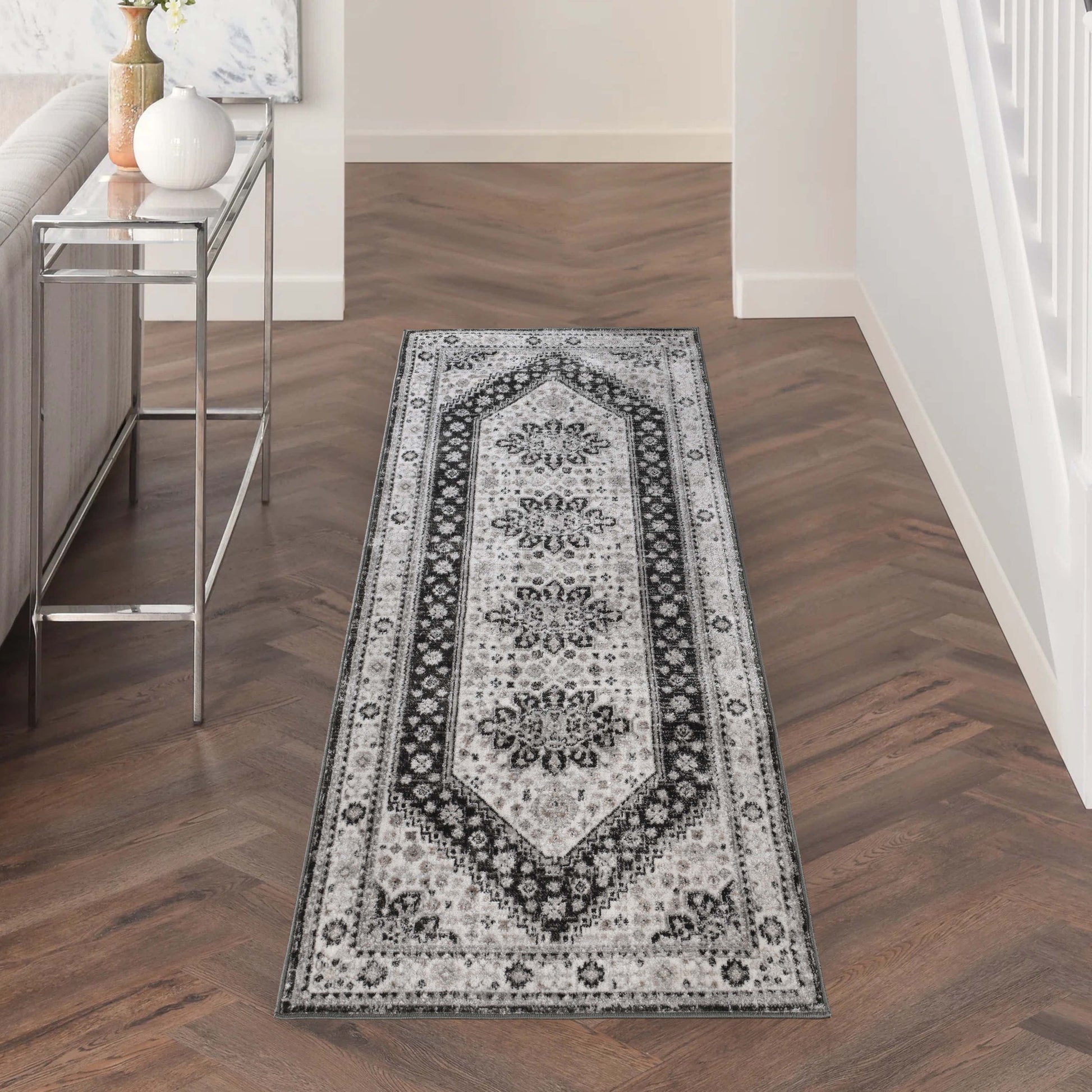 Layland Classic Vintage Medallion Indoor Area Rug or Runner - Charcoal