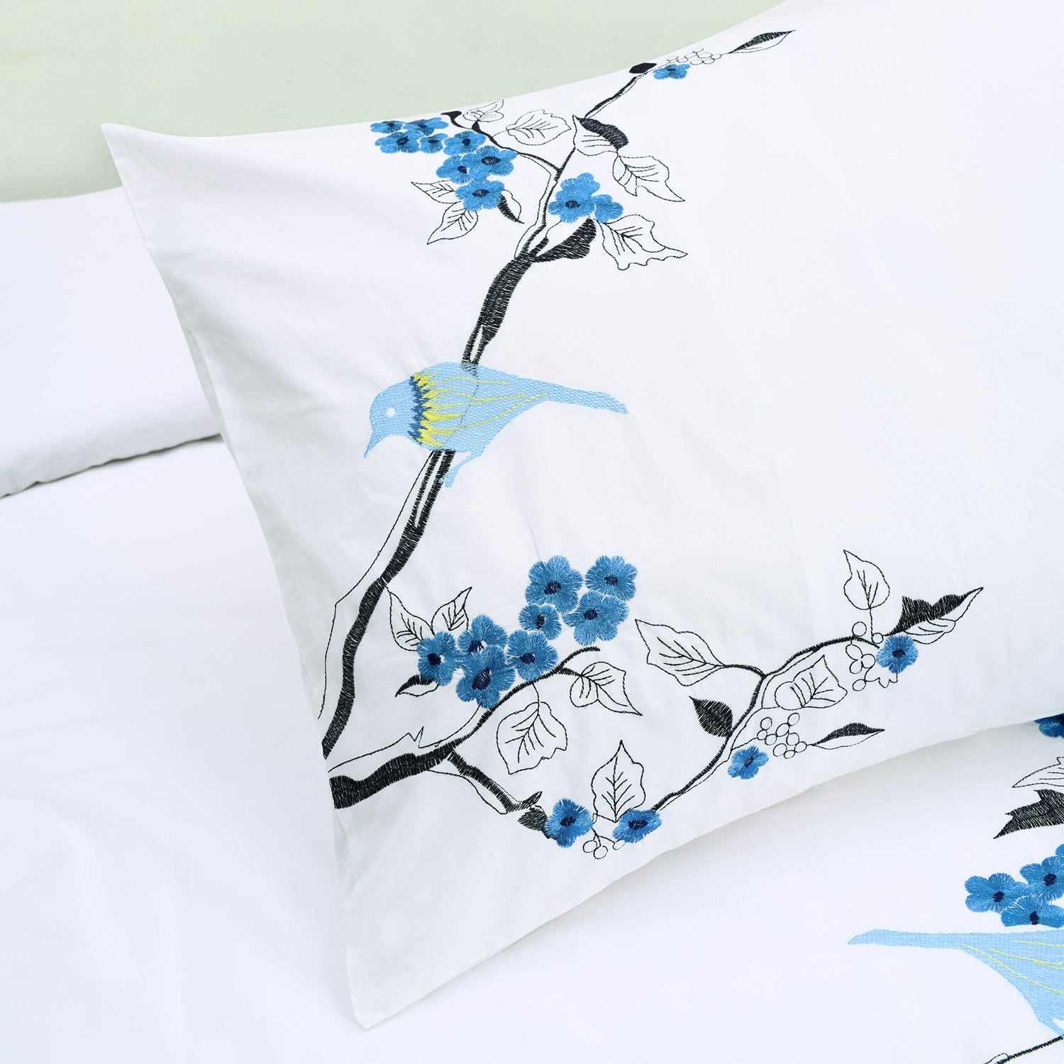 Superior Cherry Garden Embroidered Cotton Duvet Cover Set - Blue