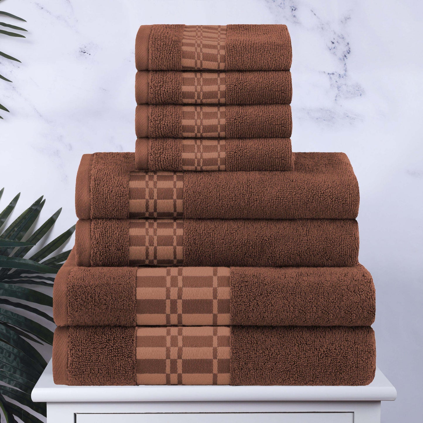 Larissa Cotton Geometric Border 8 Piece Assorted Towel Set - Chocolate