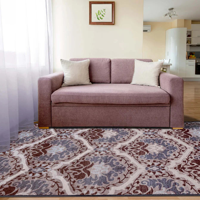 Chloe Floral Damask Non-Slip Washable Indoor Area Rug or Runner - Chocolate