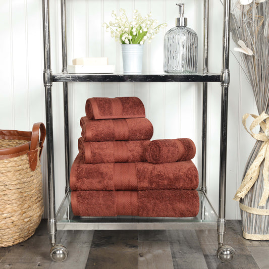 Cotton Heavyweight Absorbent Plush 6 Piece Towel Set - Chocolate