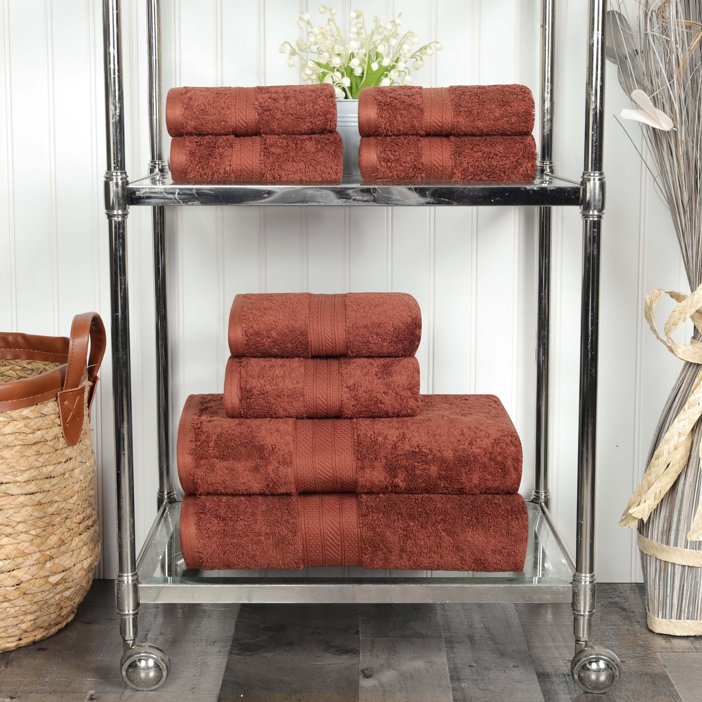 Cotton Heavyweight Absorbent Plush 8 Piece Towel Set - Chocolate