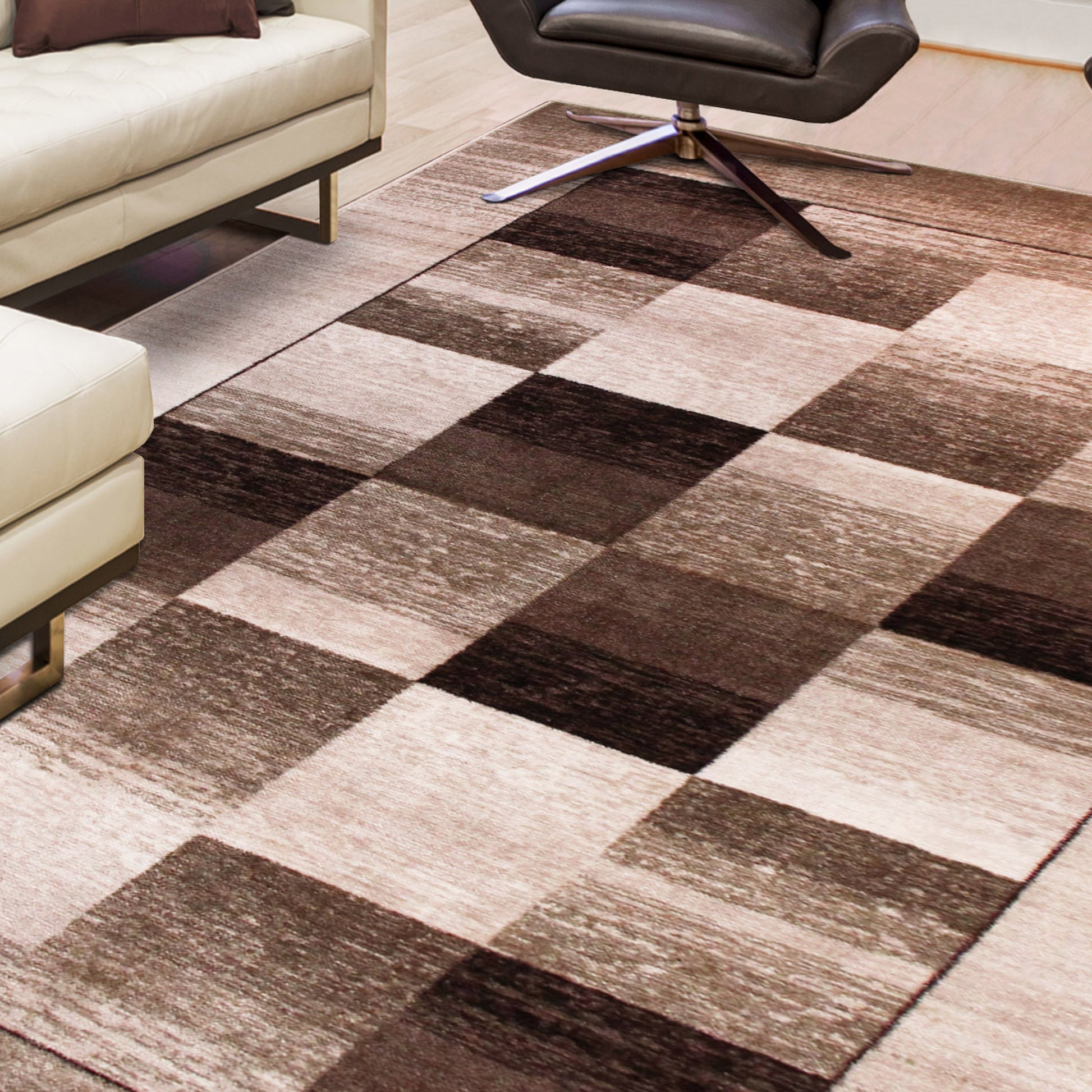 Lockwood Color Block Non-Slip Washable Indoor Area Rug or Runner - Chocolate