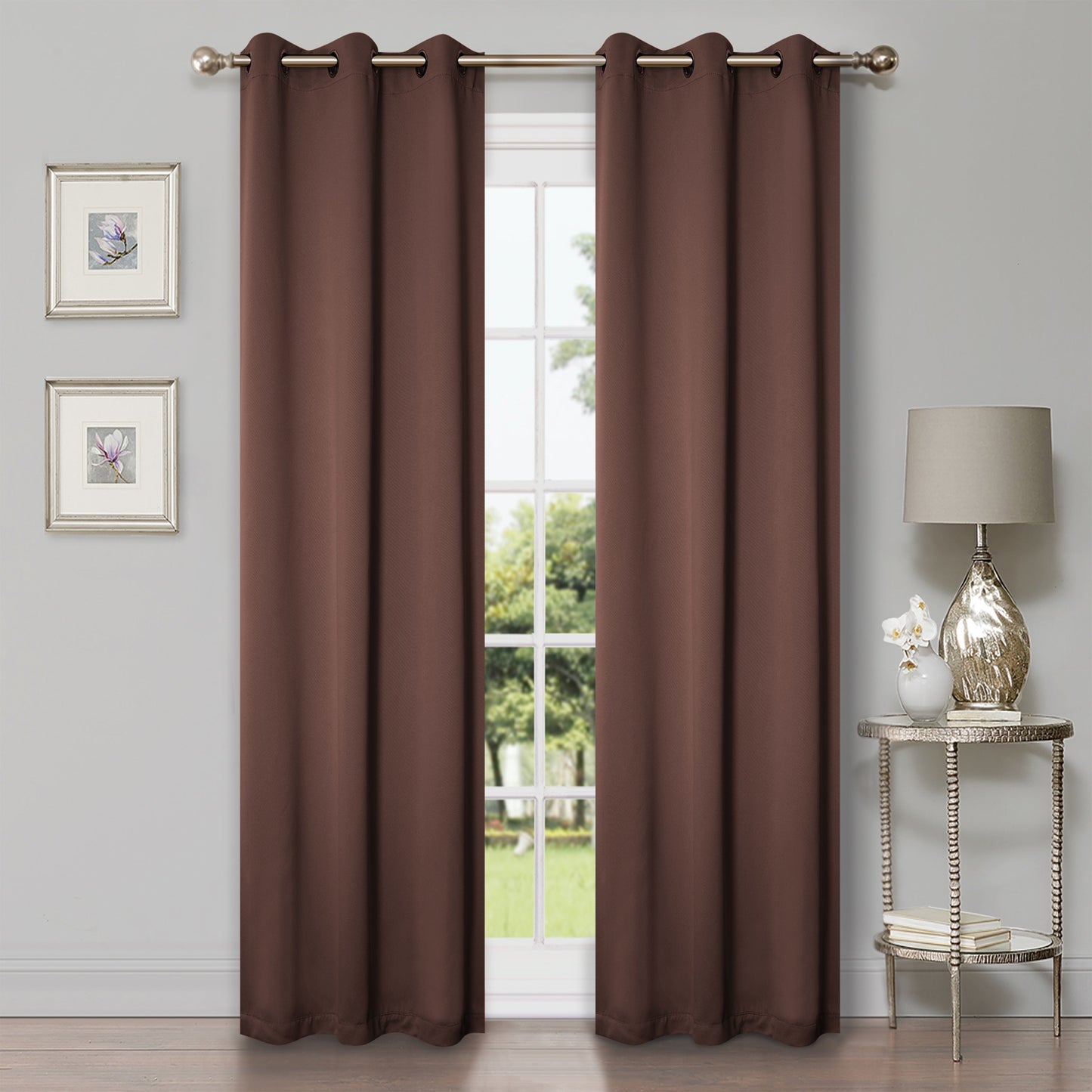 Solid Machine Washable Room Darkening Blackout Curtains, Set of 2 - Chocolate