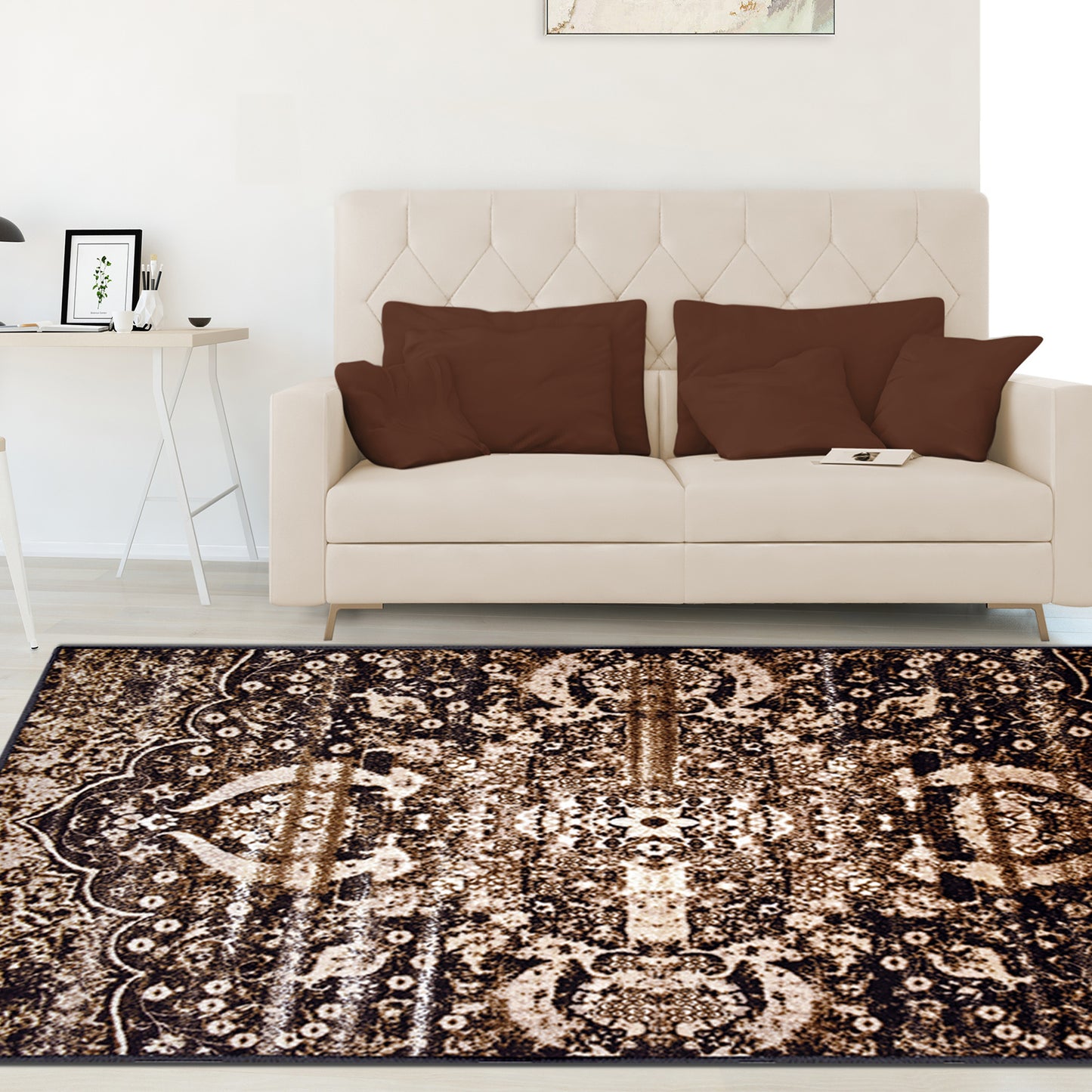 Oswell Medallion Non-Slip Washable Indoor Area Rug or Runner - Chocolate