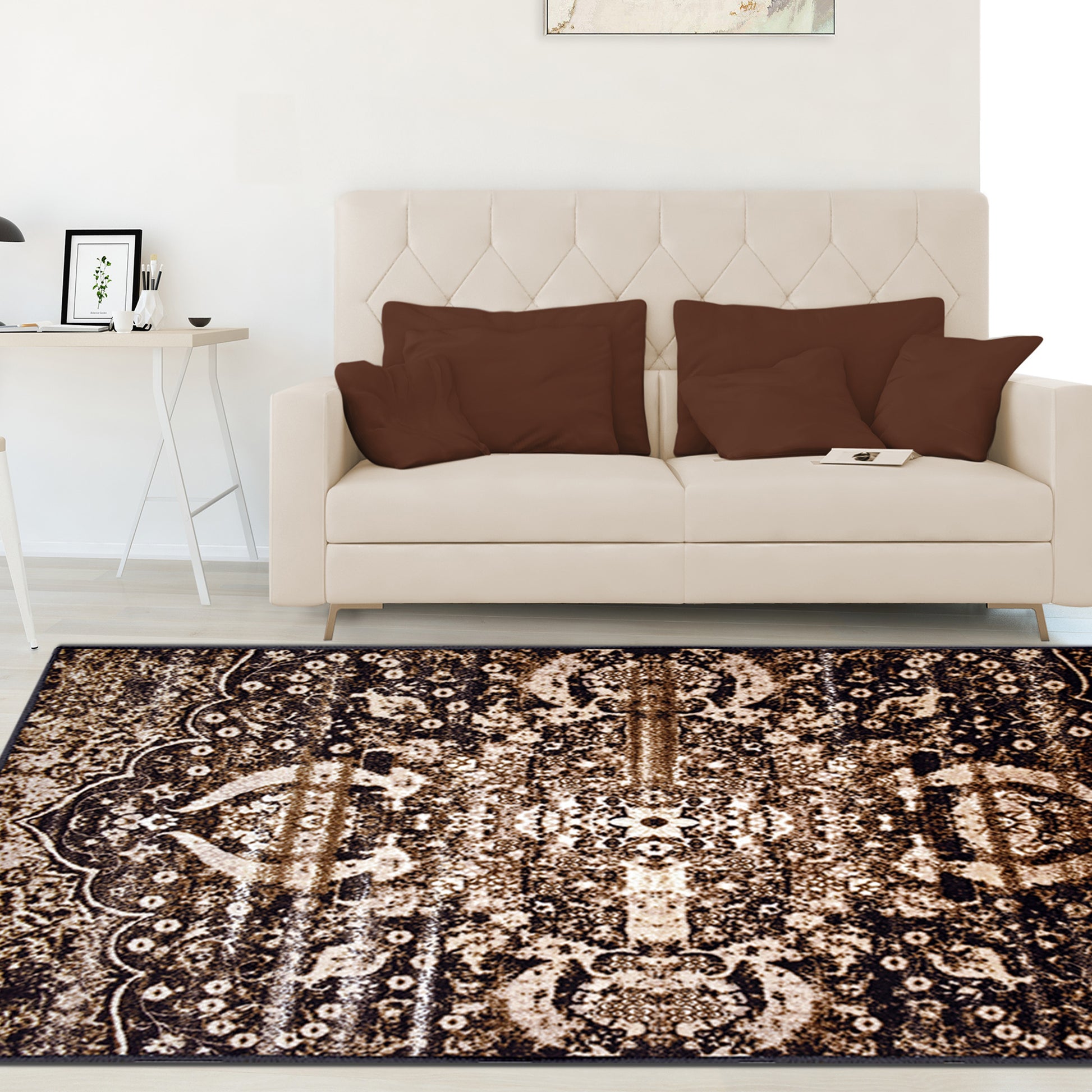 Oswell Medallion Non-Slip Washable Indoor Area Rug or Runner - Chocolate