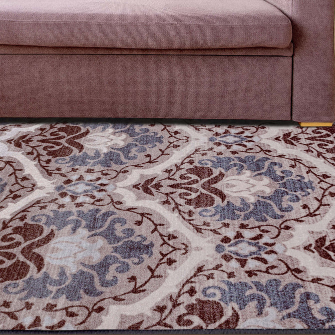 Chloe Floral Damask Non-Slip Washable Indoor Area Rug or Runner - Chocolate