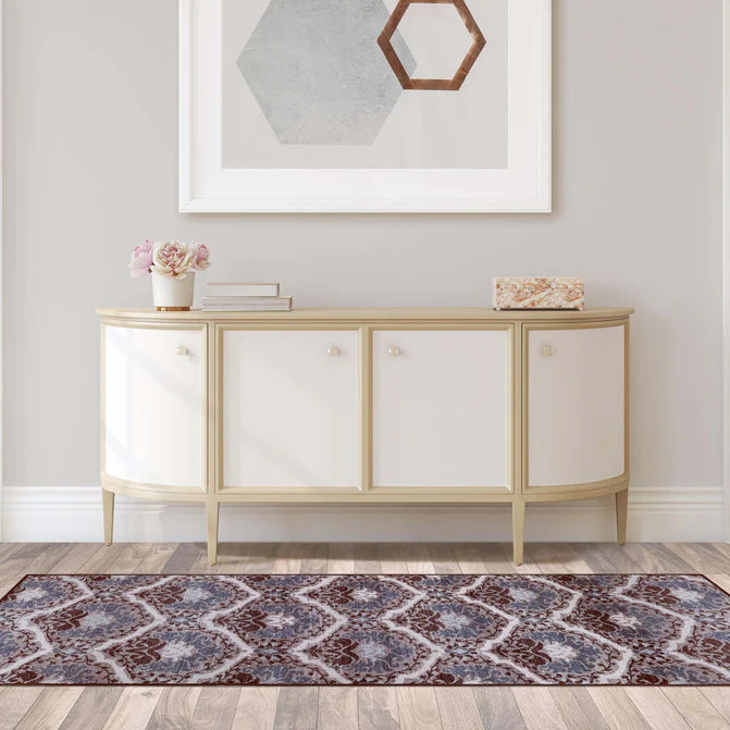 Chloe Floral Damask Non-Slip Washable Indoor Area Rug or Runner - Chocolate