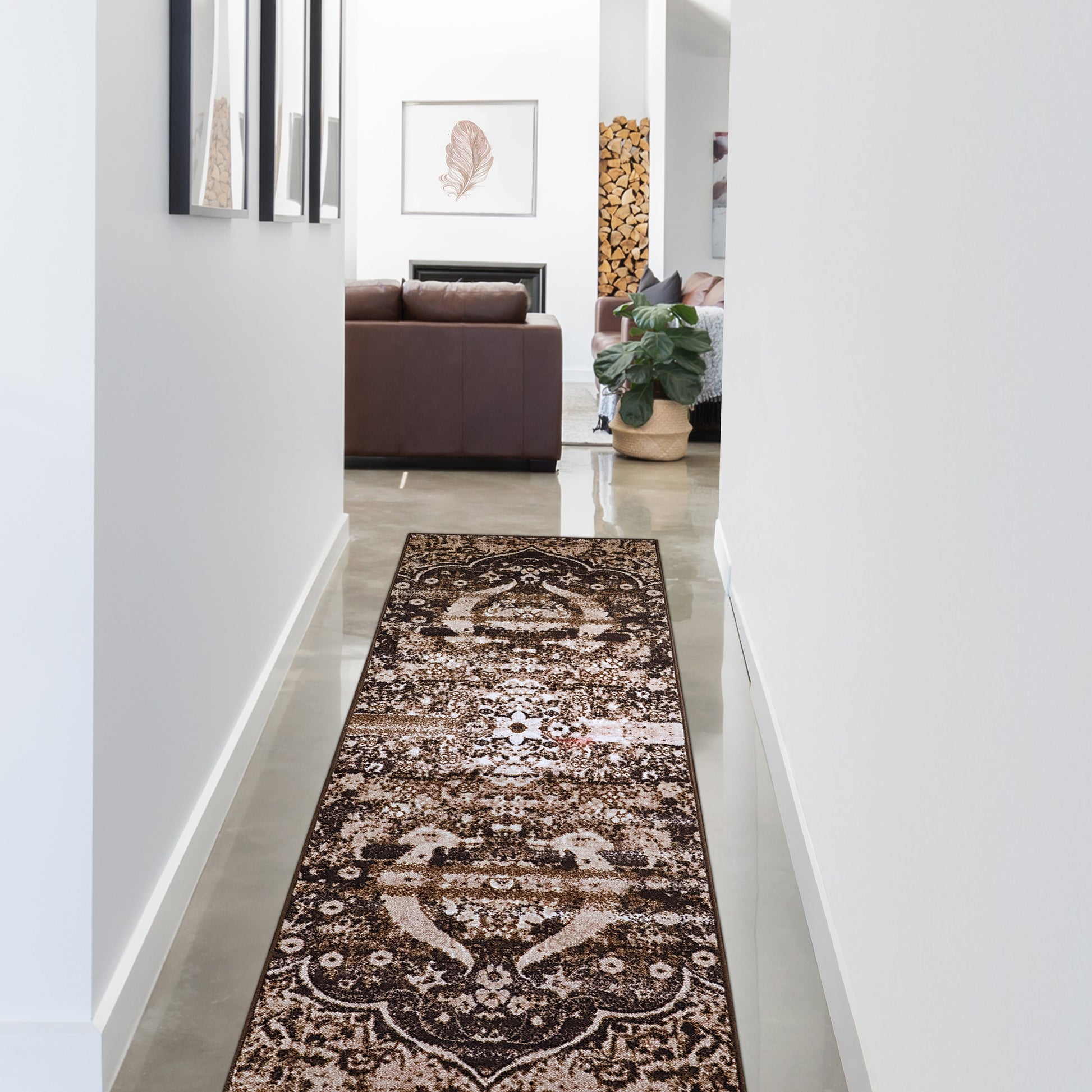 Oswell Medallion Non-Slip Washable Indoor Area Rug or Runner - Chocolate