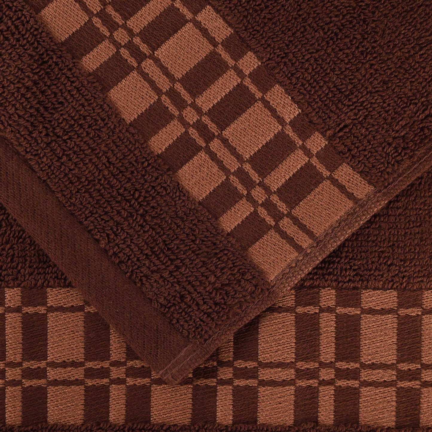 Larissa Cotton Geometric Border Bath Towel Set of 4 - Chocolate