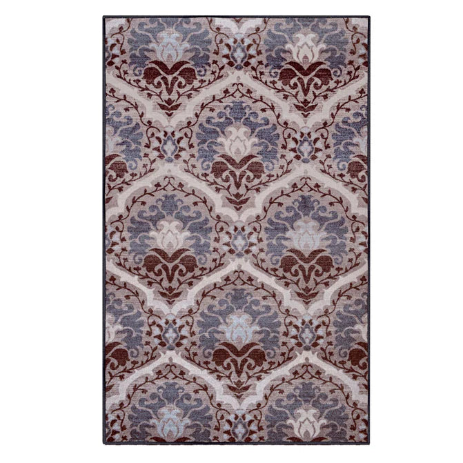 Chloe Floral Damask Non-Slip Washable Indoor Area Rug or Runner - Chocolate