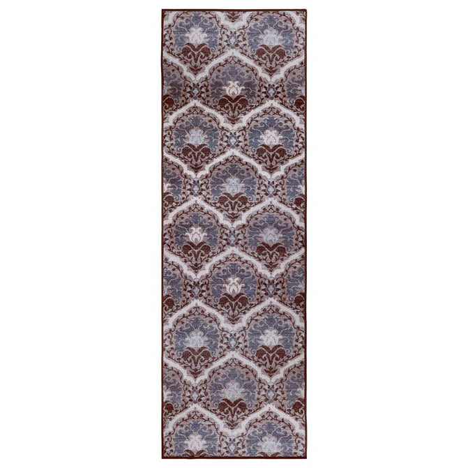 Chloe Floral Damask Non-Slip Washable Indoor Area Rug or Runner - Chocolate
