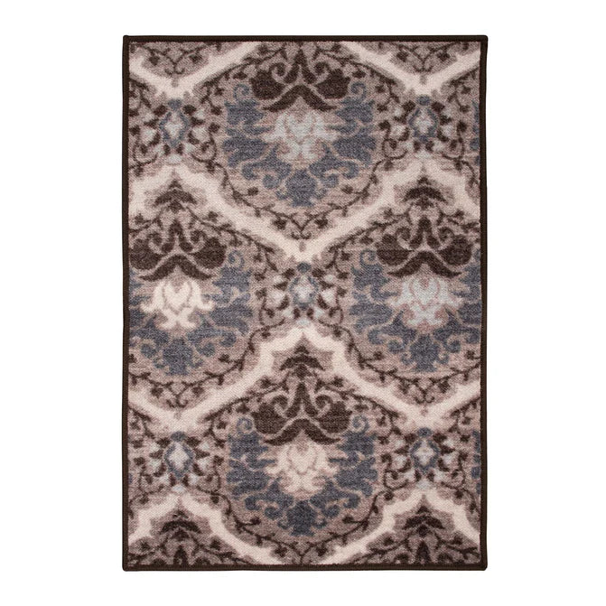 Chloe Floral Damask Non-Slip Washable Indoor Area Rug or Runner - Chocolate