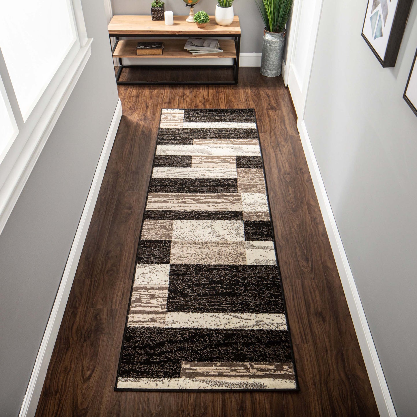 Rockwood Modern Geometric Patchwork Indoor Area Rug or Runner - Chocolate